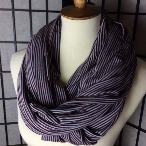 Grape and Gray Striped Infinity Scarf! - Picture 1 of 3